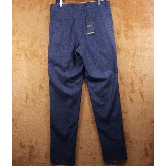 HUGO BOSS Pants Mens Size 32 Navy Relaxed Pleated Denim Effect Virgin Wool $645 - Picture 5 of 11